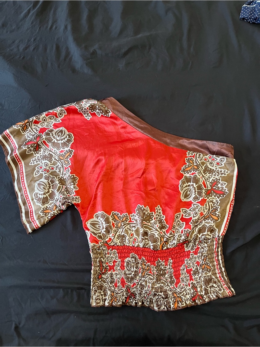 Red Floral One-Shoulder Smocked Crop Top